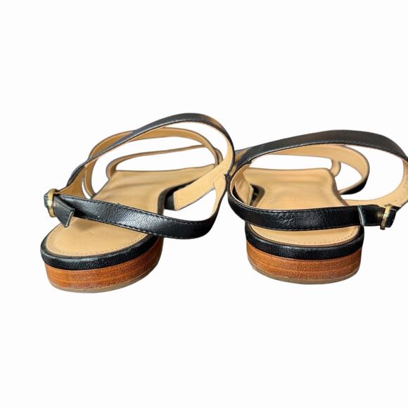 Talbots 10 M Strappy Sandals Black Leather Open Toe Slingback Flat Comfy - Picture 6 of 7